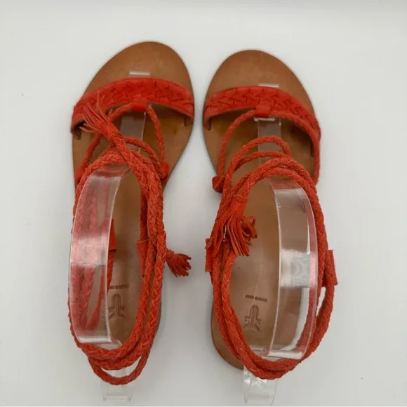 FRYE "Ruth" Whipstitch Ankle Strappy Sandals Flats in Coral US 7.5M - Picture 6 of 11